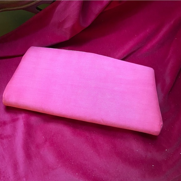 Hand dyed pink moire clutch with brass clasp and matte black interior. Cool! - Picture 4 of 5